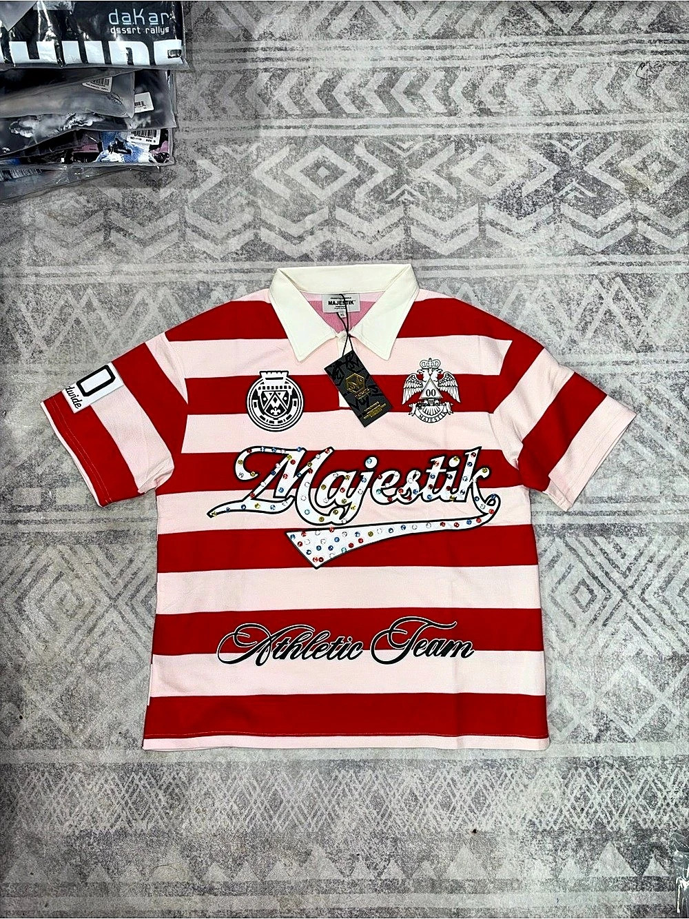 Majestik Striped Polo in Red & Pink XL NWT